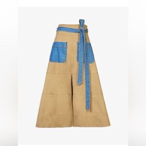 Tanya Taylor Hudson Tan and Blue Midi Skirt